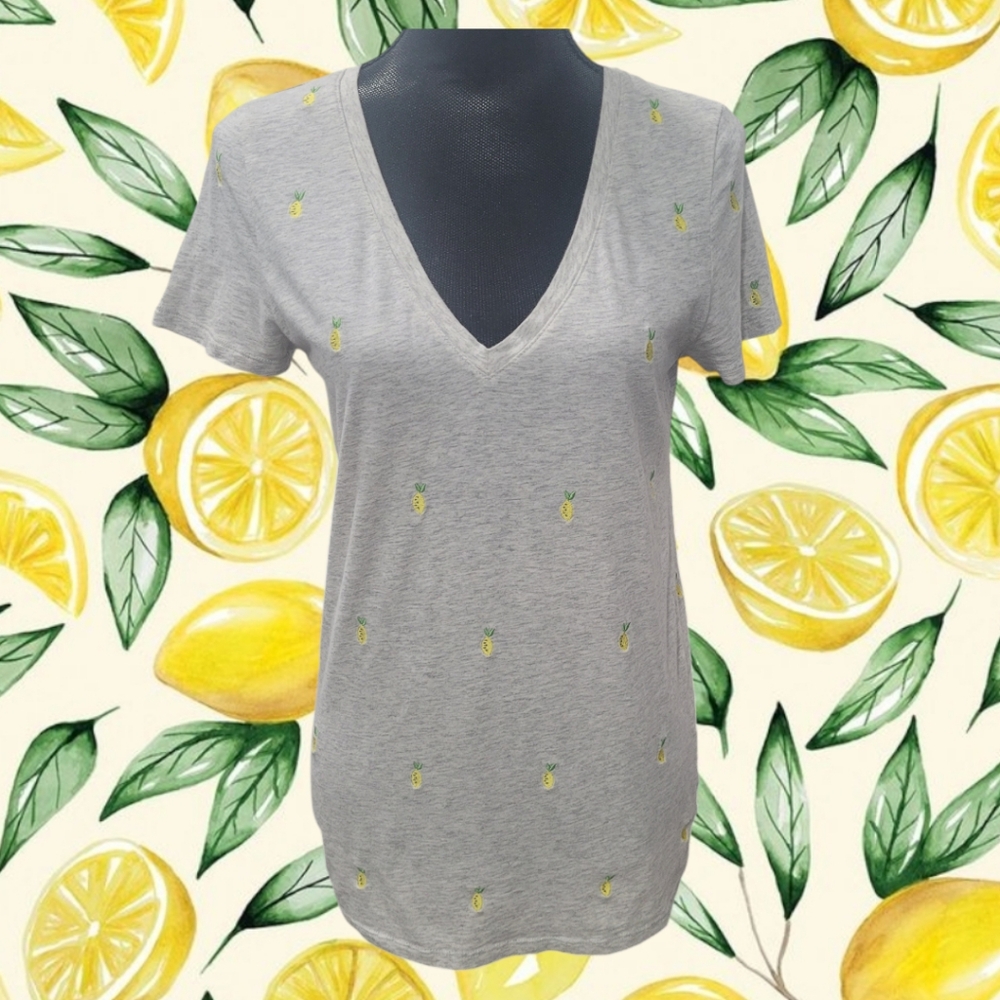 Merona Ladies Fashion Statement Short Sleeve T-shirt  with Embroidered Lemons